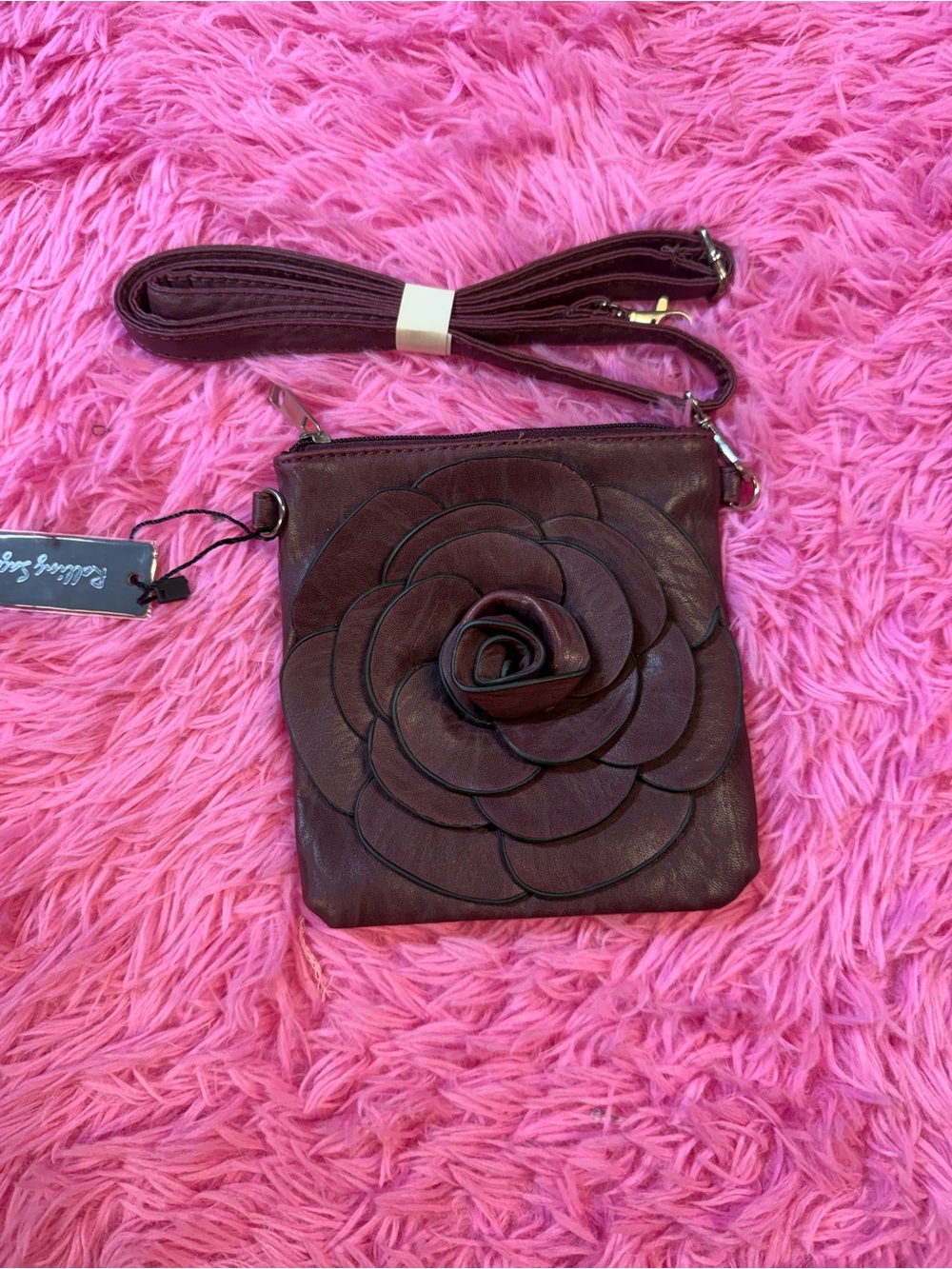 🆕 Women’s Floral Applique Crossbody Bag - Deep Burgundy